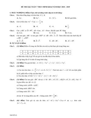 Toán 7 - Đề thi giữa HK2 THCS MInh Khai năm 2018 - 2019