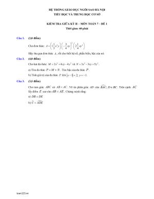 Toán 7 - Đề thi giữa HK2 THCS Ngôi Sao Đề 1