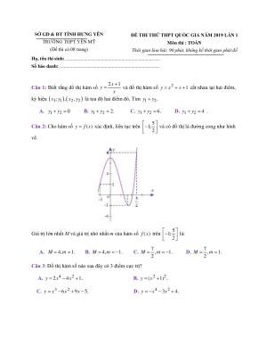 Toán 12: Đề thi thử THPTQG Yên Mỹ - Hưng Yên - Lần 1 năm 2018 - 2019 có đáp án chi tiết