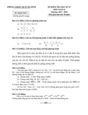 Đề thi hk2(có đáp án) môn Toán lớp 8 quận Ba Đình Hà Nội năm 2018