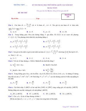 Toán 12: Đề tập huấn sở GDĐT TP Hồ Chí Minh - Đề 11 - năm 2019 có đáp án chi tiết