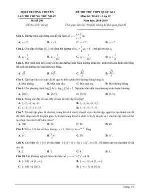 Toán 12: Đề thi thử THPTQG chuyên đồng bằng sông Hồng lần 1 năm 2019 có đáp án chi tiết
