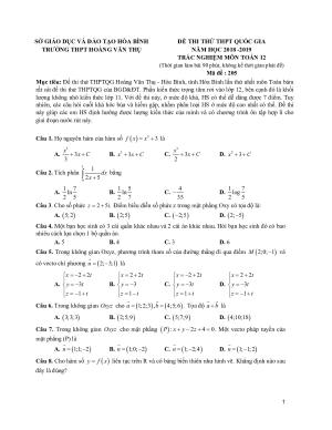 Toán 12: Đề thi thử THPTQG Chuyên Hoàng Văn Thụ - Hòa Bình - Lần 1 năm 2019 có lời giải chi tiết