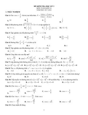 Đề thi học kì 2 môn Toán lớp 10 năm 2017 - 2018