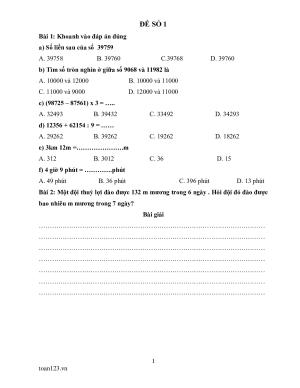 Toán 3 - Bộ đề ôn luyện cuối năm