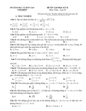 Đề thi hk2(có đáp án) môn Toán lớp 10 tỉnh Nam Định