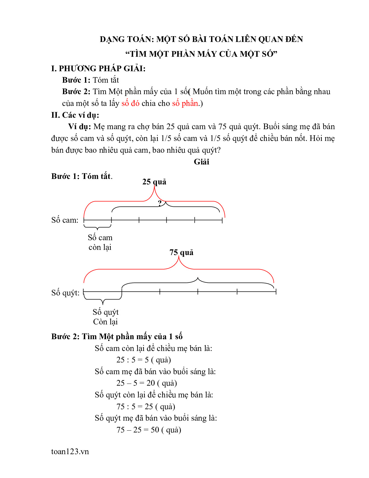 Toán 3 - Tìm một phần mấy của một số