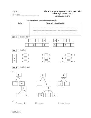 Toán 1 - Đề kiểm tra HK1 năm 2011-2012