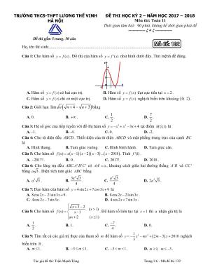Đề thi hk2 môn Toán lớp 11 THPT Lương Thế Vinh Hà Nội năm 2018