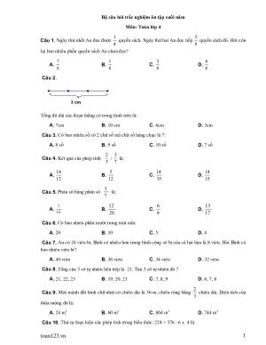 Toán 4 - Bộ câu hỏi trắc nghiệm cuối năm