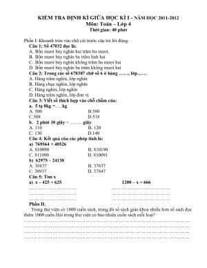 Toán 4 - Đề kiểm tra giữa HK1