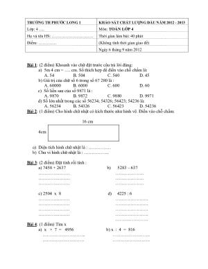 Toán 4 - Đề thi KSCL đầu năm
