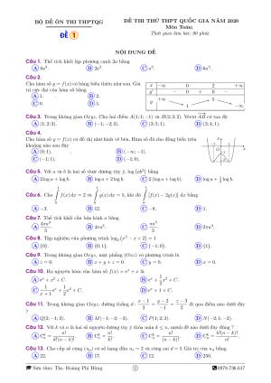Bộ đề ôn thi THPT Quốc gia môn Toán năm 2020 có đáp án