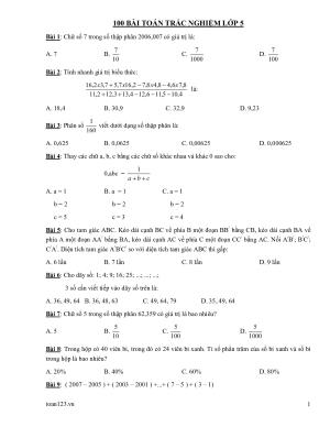 Toán 5 - 100 bài tập trắc nghiệm