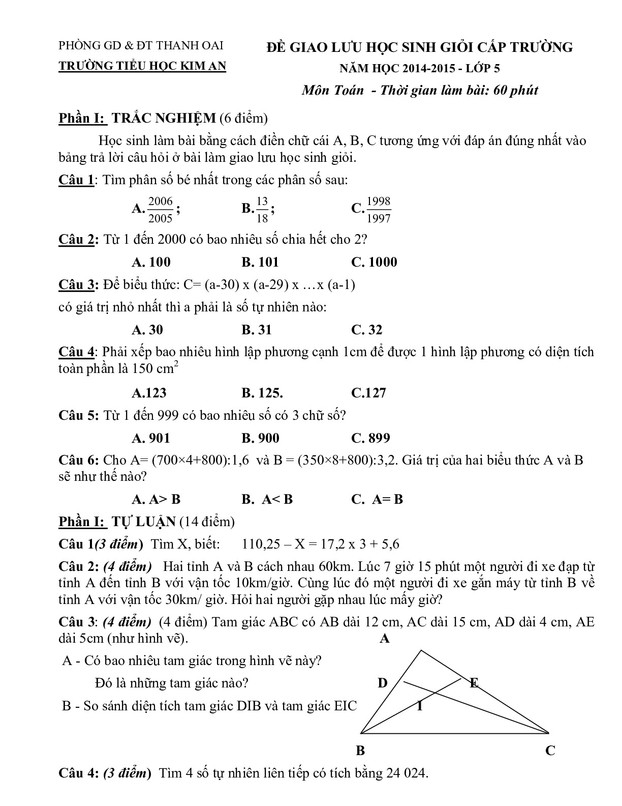 Toán 5 - Đề giao lưu HSG