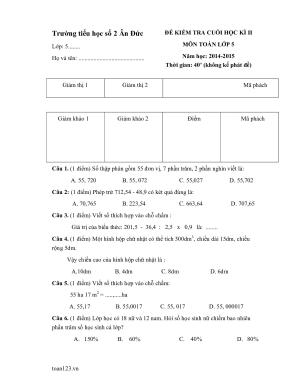 Toán 5 - Đề kiểm tra cuối HK2 TH Ân Đức