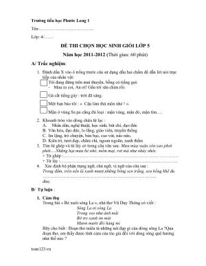 Toán 5 - Đề thi chọn HSG TH Phước Long năm 2012