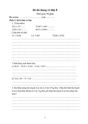 Toán 5 - Đề thi HSG tháng 11