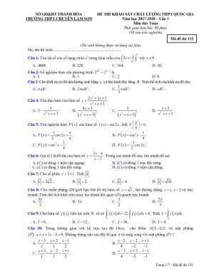 Đề thi thử (có giải chi tiết) chuyên Lam Sơn Thanh Hóa lần 3 năm 2018