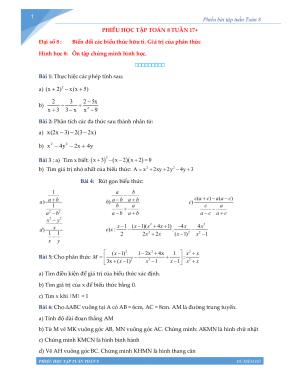 Toán 8 - Phiếu học tập tuần 18