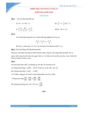 Toán 8 - Phiếu học tập tuần 34