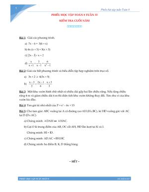 Toán 8 - Phiếu học tập tuần 35