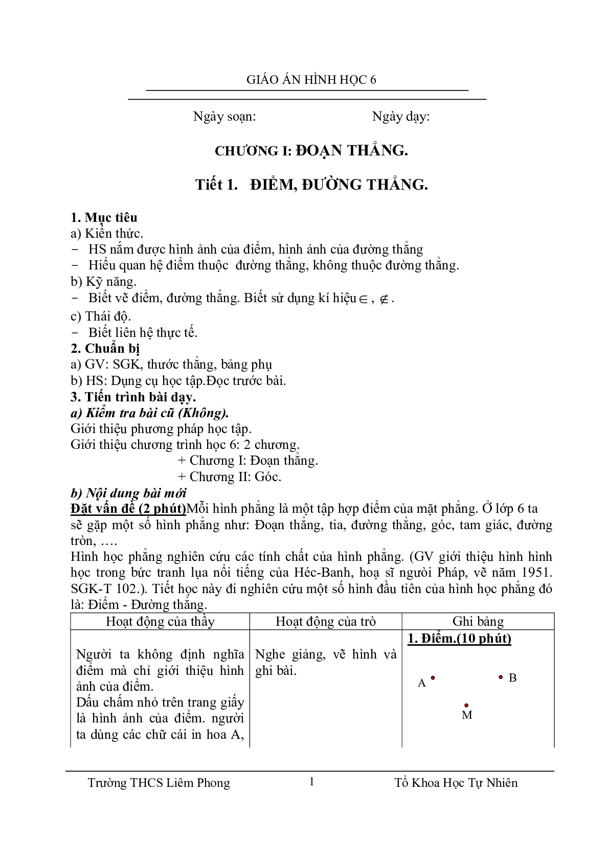 Toán 6 - Giáo án hình học 6