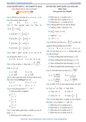 Toán 12 - Đề thi thử THPTQG 2017 Cụm 2 HCM đáp án chi tiết