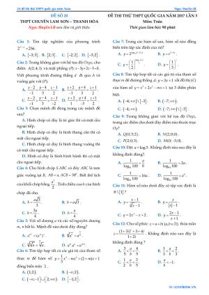 Toán 12 - Đề thi thử THPTQG 2017 Lam Sơn lần 3 đáp án chi tiết