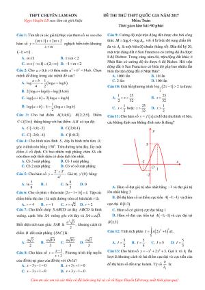Toán 12 - Đề thi thử THPTQG 2017 Lam Sơn TH đáp án chi tiết