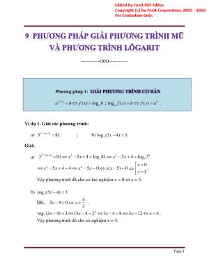 Toán 12 - 9 phương pháp giải phương trình mũ và phương trình logarit