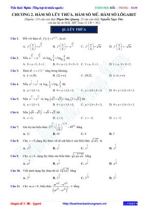 Toán 12 - Chương 2 Lũy thừa - Mũ - Logarit