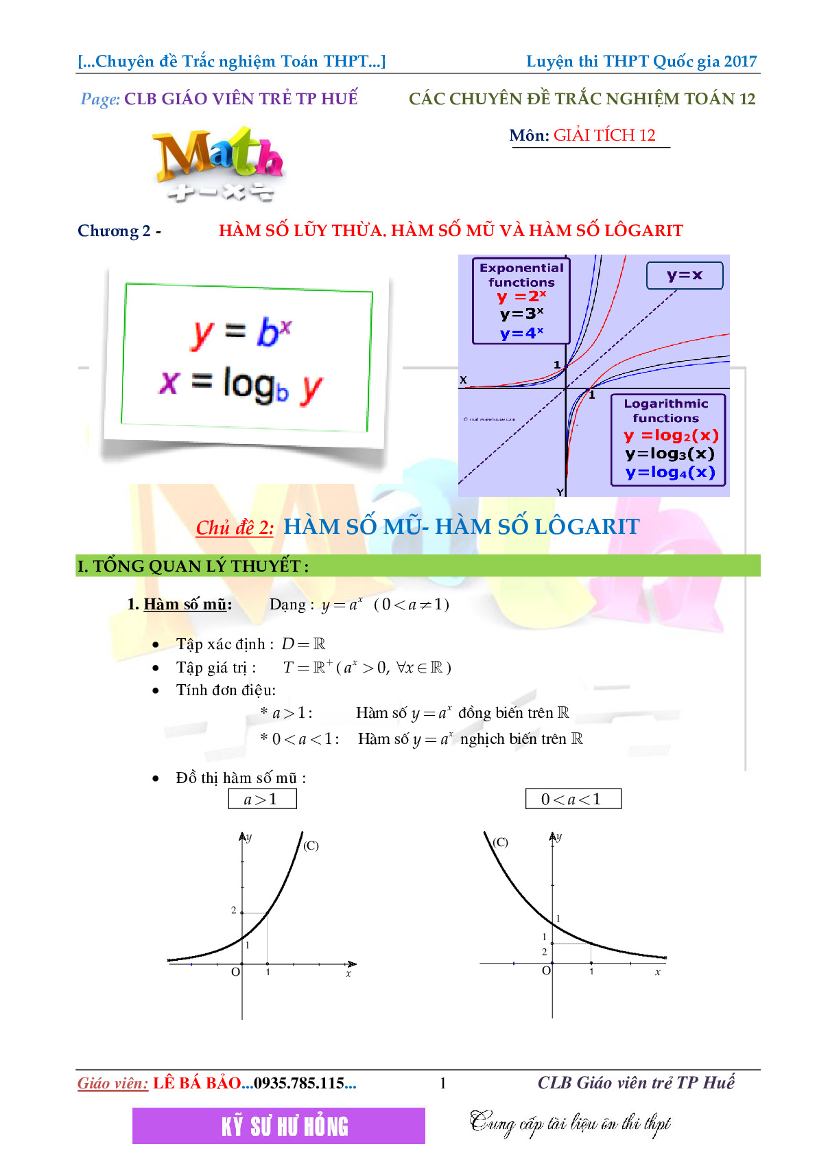 Toán 12 - Hàm số mũ logarit clb giáo viên trẻ TP Huế