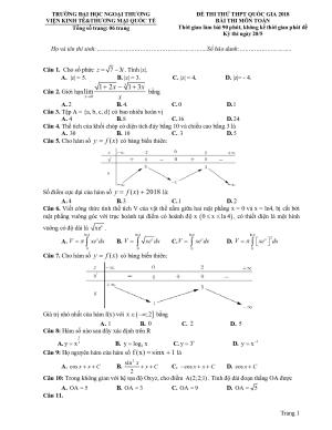Giải chi tiết đề thi thử môn Toán trường Ngoại Thương Hà Nội lần 7 năm 2018