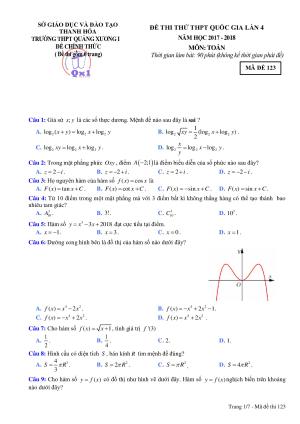 Đề thi thử (có đáp án) môn Toán THPT Quảng Xương Thanh Hóa lần 4 năm 2018
