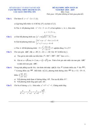 Toán 10 - Đề Olympic năm 2019 cụm THPT Thanh Xuân _ Cầu Giấy _ Thường Tín – Hà Nội