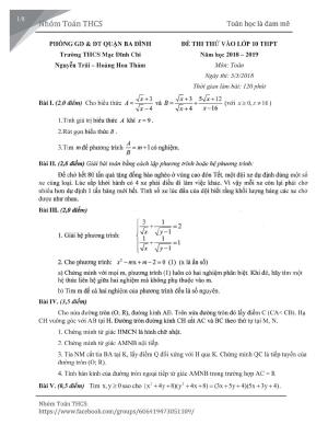 Đề thi thử (có đáp án chi tiết) vào 10 môn Toán THCS Mạc Đĩnh Chi -  Hoàng Hoa Thám - Hà Nội ngày 5/5/2018