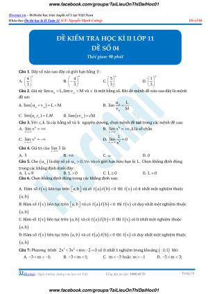 Toán 11 - Đề kiểm tra học kì 2 có đáp án - Đề 4