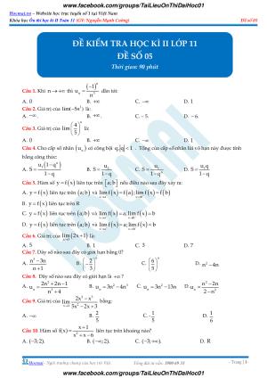 Toán 11 - Đề kiểm tra học kì 2 có đáp án - Đề 5
