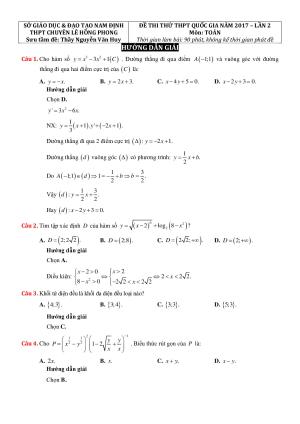 Toán 12 - Hướng dẫn giải ĐỀ THI THỬ THPT Chuyên Lê Hồng Phong - Nam Định lần 2 năm 2017