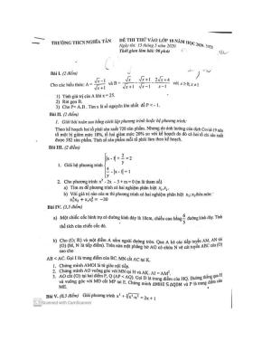 Đề thi thử vào 10 môn Toán THCS Nghĩa Tân Cầu Giấy ngày 15 tháng 5 năm 2020