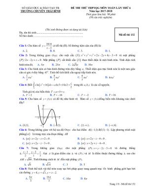 Đáp án chi tiết đề thi thử môn Toán Chuyên Thái Bình lần 6 năm 2018
