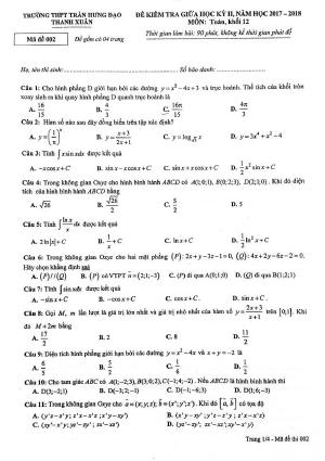 Đề thi giữa kì 2 môn toán lớp 12 năm 2017 - 2018