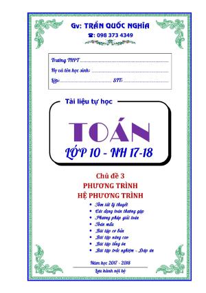 Lý thuyết và Bài tập tổng hợp (Trắc nghiệm + Tự luận) Phương trình - Hệ phương trình