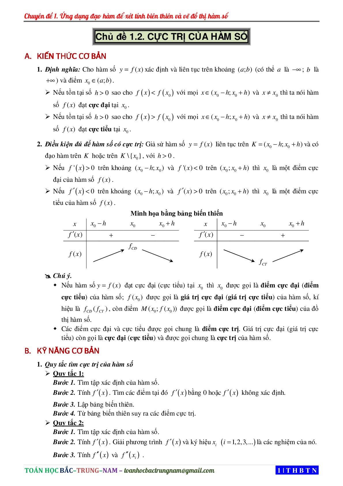 Toán 12 - Chuyên đề 2: Cực trị của hàm số (Trắc nghiệm + Đáp án chi tiết)