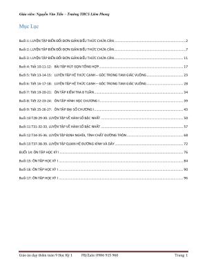 Giáo án dạy thêm Toán 9 học kì 1