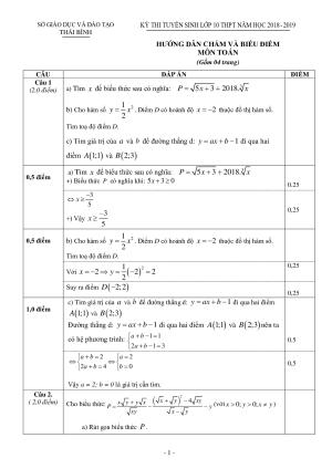 Đề thi và đáp án môn Toán vào 10 tỉnh Thái Bình năm 2018-2019