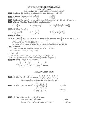 Đề khảo sát chất lượng đầu năm môn Toán 7 hay