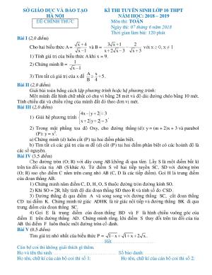 Đề thi và đáp án môn Toán vào 10 TP. Hà Nội năm 2018