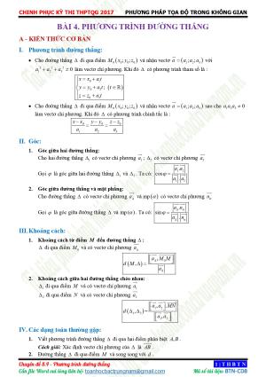 Toán 12: Chuyên đề phương trình đường thẳng trong không gian (full đáp án) - Luyện thi đại học